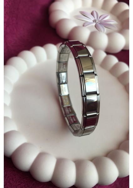 Paslanmaz Çelik İtalyan Charm Bileklik 18 cm Esnek Gümüş Kadın Bileklik