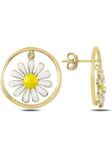 Sallantılı Mineli Papatya Bayan Gümüş Küpe 18mm