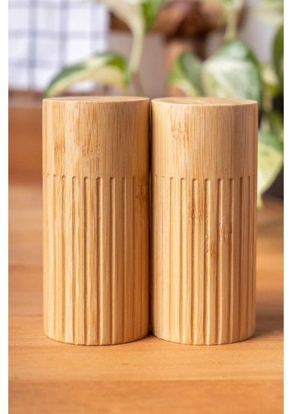 Doğal Bambu Tuzluk ve Biberlik Seti - 2'li 5 x 11 cm