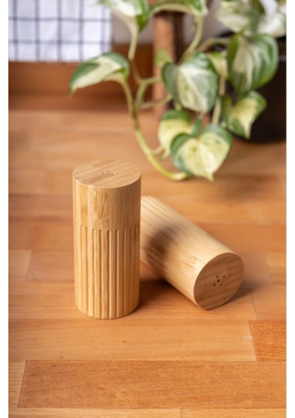 Doğal Bambu Tuzluk ve Biberlik Seti - 2'li 5 x 11 cm