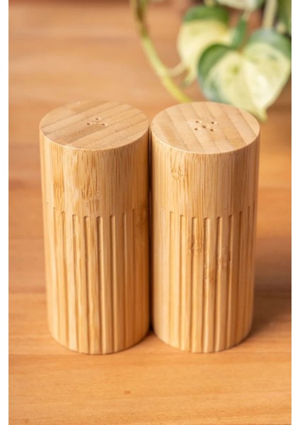 Doğal Bambu Tuzluk ve Biberlik Seti - 2'li 5 x 11 cm