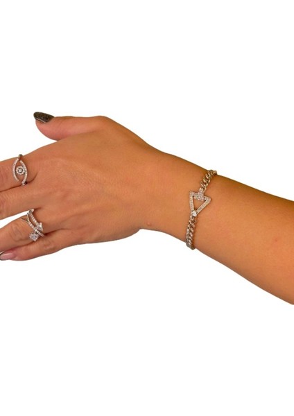 Silver Zirkon Taşlı Üçgen Çelik Bileklik