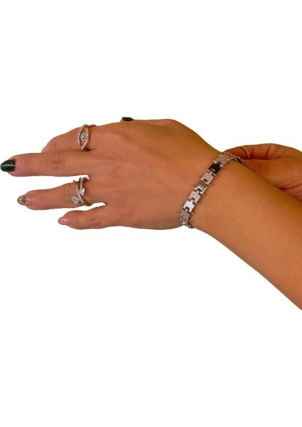Silver Zirkon Taşlı Puzzle Vip Çelik Bileklik