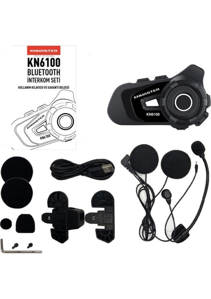KN6100 Motosiklet Kask Interkom Bluetooth Intercom Kulaklık Seti Siyah Çanta Hediyeli fırsatları