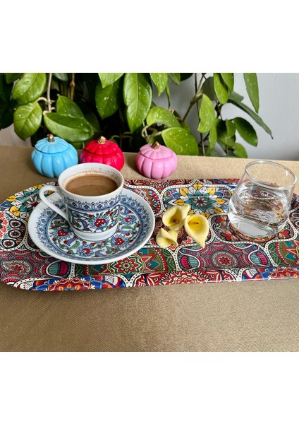 Mandala Desenli Çelik Kahve,çay Servis TEPSİSİ(34X15 cm )