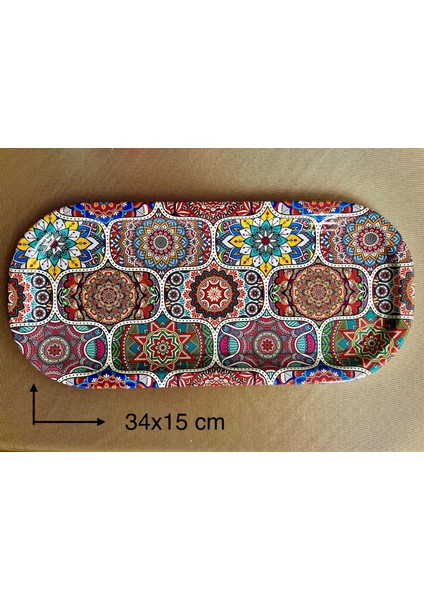 Mandala Desenli Çelik Kahve,çay Servis TEPSİSİ(34X15 cm )