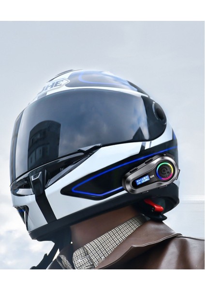 Motorsiklet Kask Interkom Kulaklık Rgb Işık LCD Ekranlı Fm Radyo Bluetooth 5.3 Çift Telefon Bağlant fiyatları