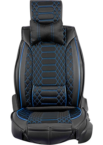 Fiat Egea Cross Uyumlu Deri Oto Koltuk Kılıfı Ön/arka Tam Set London Seri (Siyah-Mavi)