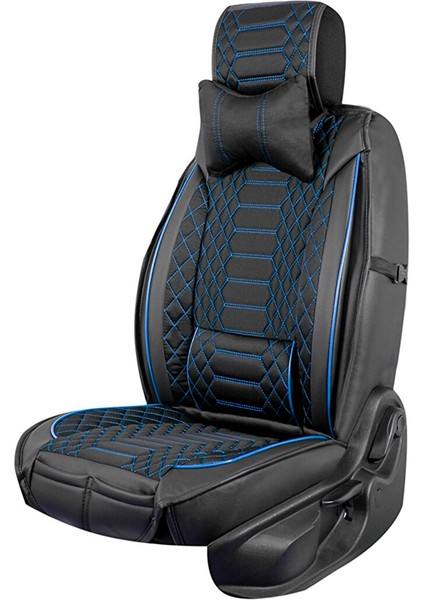 Fiat Egea Cross Uyumlu Deri Oto Koltuk Kılıfı Ön/arka Tam Set London Seri (Siyah-Mavi)