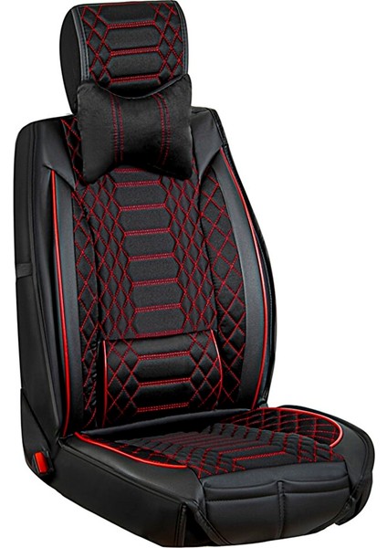 Nissan Qashqai Uyumlu Deri Oto Koltuk Kılıfı Ön/arka Tam Set London Seri (Siyah-Kırmızı)