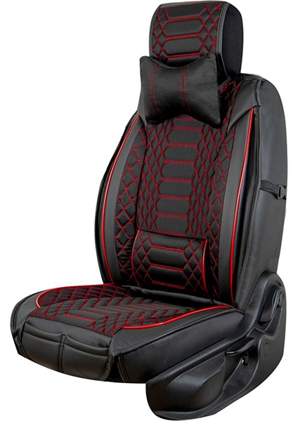 Nissan Qashqai Uyumlu Deri Oto Koltuk Kılıfı Ön/arka Tam Set London Seri (Siyah-Kırmızı)