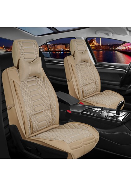 fiat Egea Sedan Uyumlu Deri Oto Koltuk Kılıfı Ön/arka Tam Set London Seri (Bej)