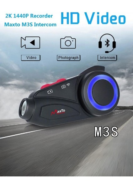 Maxto M3S Serisi 2k Hd 1440P Kameralı Intercom Motosiklet Motorcu Kulaklık Intercomu 5.0 Bluetooth