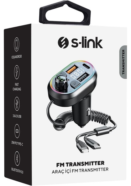 BT307 Çift USB 5V 3.1A/1A LED Bluetooth Fm Transmitter 25W Pd Ios-Android Type-C Iphone Şarj