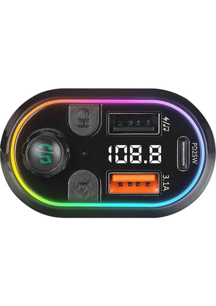 BT307 Çift USB 5V 3.1A/1A LED Bluetooth Fm Transmitter 25W Pd Ios-Android Type-C Iphone Şarj