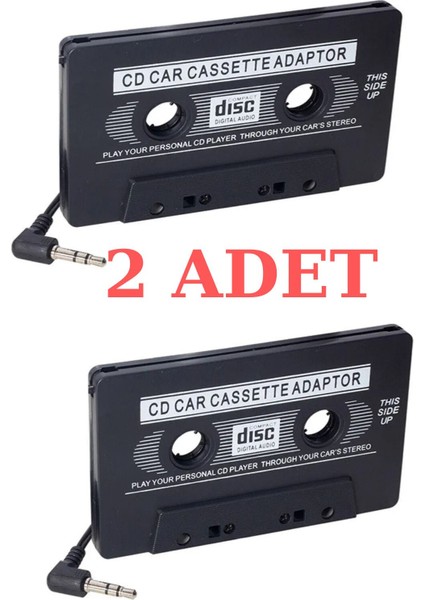 2 Adet Oto Teyp Kaset Adaptörü Mp3 Mp4 CD Çalar Kablolu Araç Aux Dönüştürücü Player