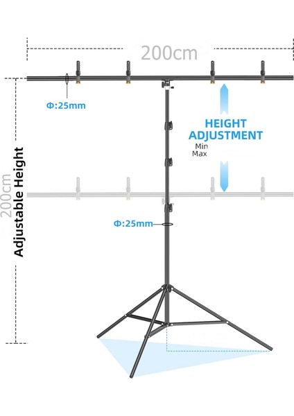 200*200CM T Stand Bar Fon Perde Pvc Background Backdrop Çekim Standı T-Shape