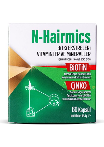 Bitki Ekstreleri Biotin Çinko Içeren Saç Destek Vitamini 60 Kapsül