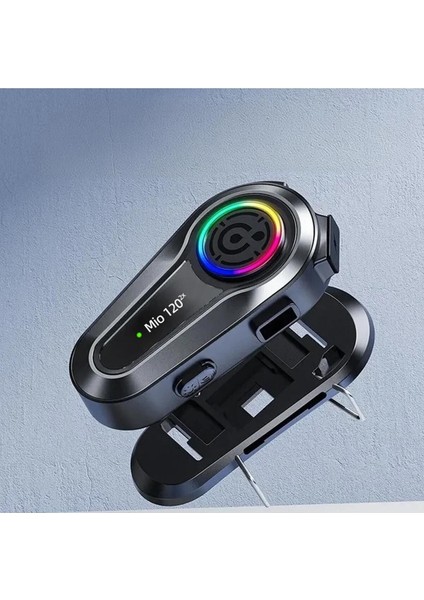 Mio 120 2x Rgb 1000MAH Ipx6 1500M 2 Kişilik Kask Intercom Motosiklet Bluetooth Kulaklık-Siyah