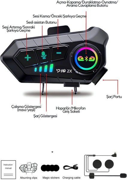 Su Geçirmez Bluetooth Motosiklet Intercom Kask Kulaklığı 2000 Mah 300MT 2 Li Bağlantı Özelliği fırsatları