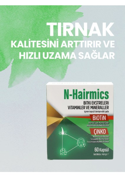 Bitki Ekstreleri Biotin Çinko Içeren Saç Destek Vitamini 60 Kapsül