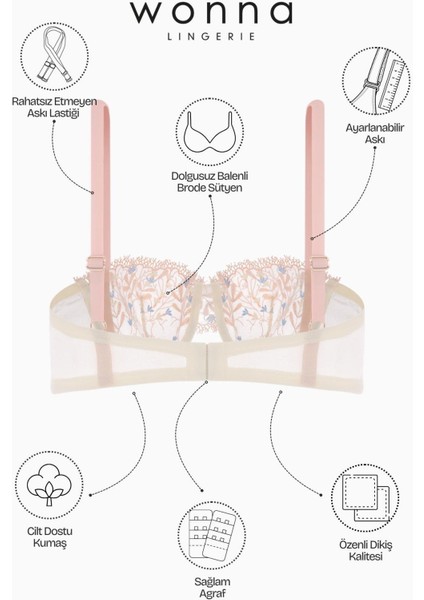 Brode Sütyen Külot Takım - Balenli - Fashion - 2700 - Ekru