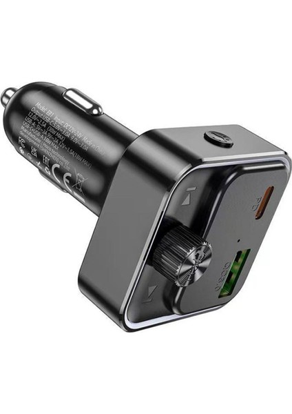 Dijital Göstergeli Kablosuz Araç Içi Fm Transmitter + USB-PD30W Hızlı Şarj Aleti