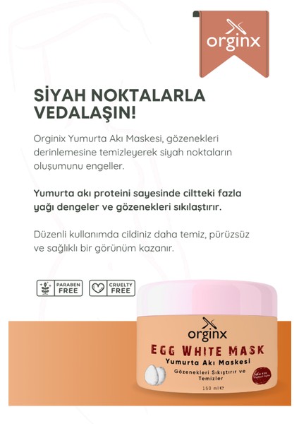 Yumurta Akı Maskesi Siyah Nokta ve Gözenek Temizleyici Maske 150ML