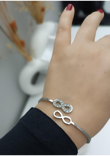 Kararma Yapmaz Zirkon Taşlı Silver Sonsuzluk Figürlü Bileklik fiyatları