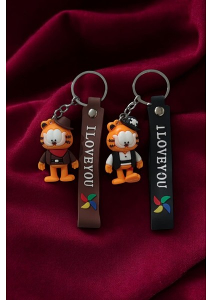 Garfield 2'li 3D Silikon Çift Anahtarlık 2 Adet