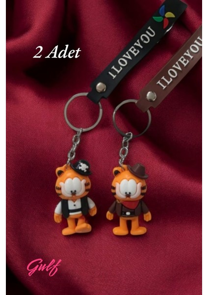 Garfield 2'li 3D Silikon Çift Anahtarlık 2 Adet