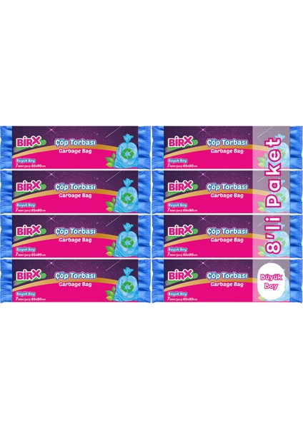Çöp Poşeti Büyük Boy 65x80 cm 8'li Paket Çöp Torbası