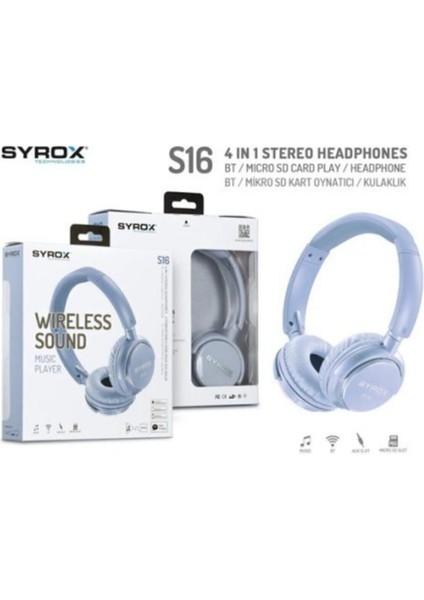 S16 Kablosuz Hafıza Kartlı Bluetooth Kulaküstü Kulaklık modelleri