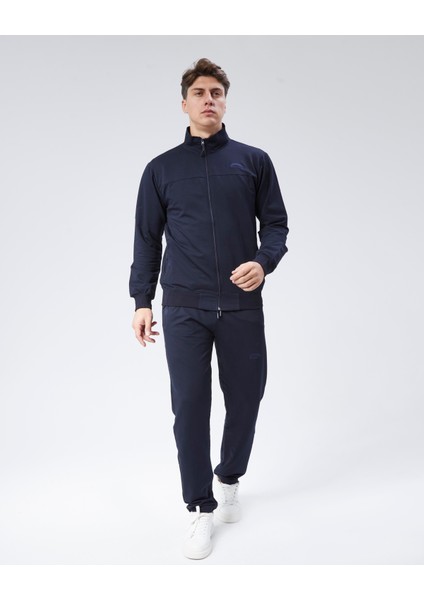 Lacivert Dik Yaka Penye Kumaşı Standart Kalıp Erkek Eşofman Takımı
