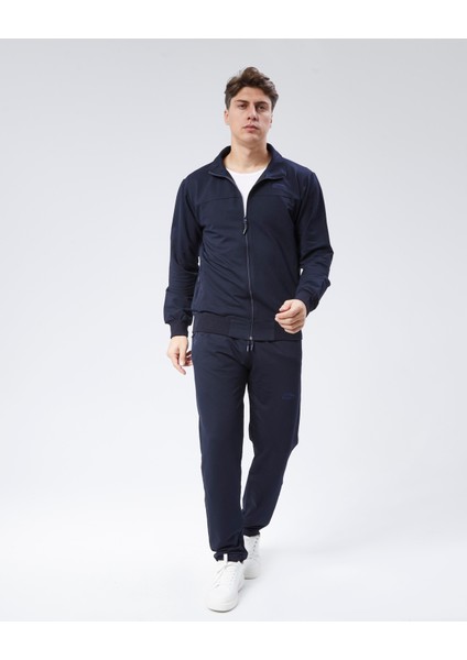 Lacivert Dik Yaka Penye Kumaşı Standart Kalıp Erkek Eşofman Takımı modelleri