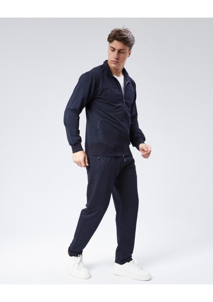 Lacivert Dik Yaka Penye Kumaşı Standart Kalıp Erkek Eşofman Takımı indirimleri