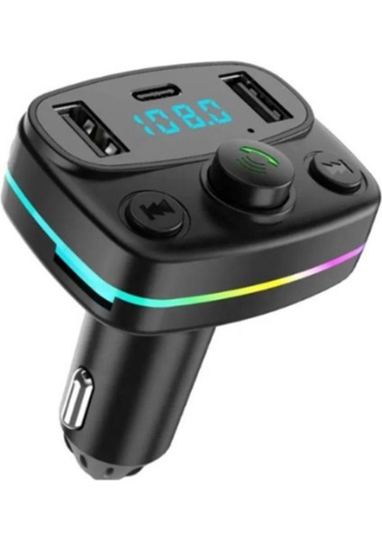 Fm Transmitter 5.0 LED Işıklı Bluetooth Araç Kiti USB Mp3 Sd Kart Çakmaklık Girişli Oto Müzik Çalar