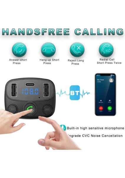 Fm Transmitter 5.0 LED Işıklı Bluetooth Araç Kiti USB Mp3 Sd Kart Çakmaklık Girişli Oto Müzik Çalar fırsatları