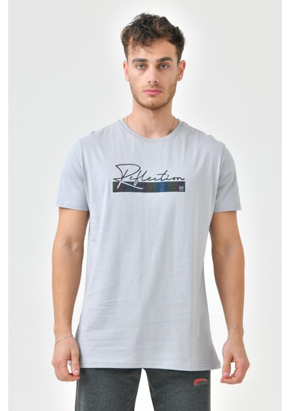 Gri Baskı Detaylı O Yaka Standart Kalıp Erkek T-Shirt