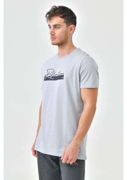 Gri Baskı Detaylı O Yaka Standart Kalıp Erkek T-Shirt fiyatları