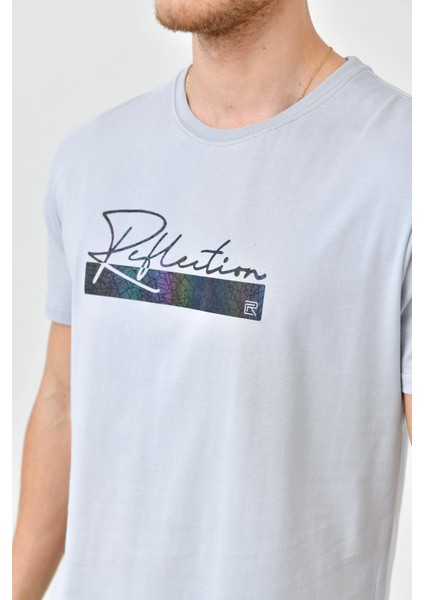 Gri Baskı Detaylı O Yaka Standart Kalıp Erkek T-Shirt indirimleri