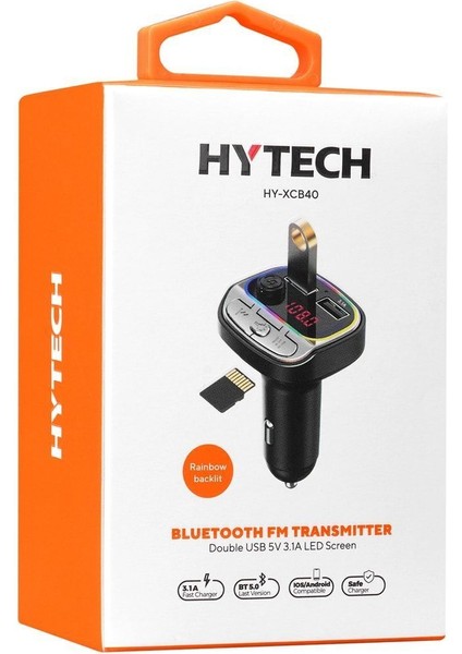HY-XCB40 Çift USB 5V 3.1A Rainbow Işıklı LED Ekran Tf Kartlı V5.0 Bluetooth Fm Transmitter