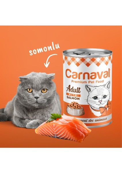 Kaliteli Yaş Mama 48 Adet Yetişkin Kedi Konservesi - Somon Balıklı 400 gr