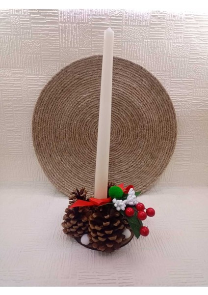 Kırmızı Yılbaşı Masa Dekorasyonu 2li Şamdan Kozalak Kokina Berry Yeni Yıl Dekoratif Mumluk fırsatları