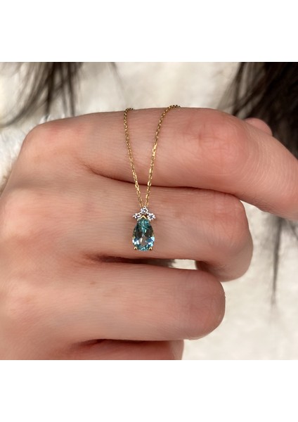 Damla Blue Topaz ve Pırlanta Kolye PÇK46 modelleri