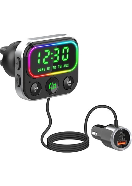 SLBT405 Rgb Bluetooth V5.0 Geniş LED Ekran Tf Kart Çift USB Qc3.0 ve PD18W Hızlı Şarj Fm Transmitte