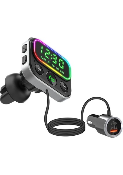 SLBT405 Rgb Bluetooth V5.0 Geniş LED Ekran Tf Kart Çift USB Qc3.0 ve PD18W Hızlı Şarj Fm Transmitte