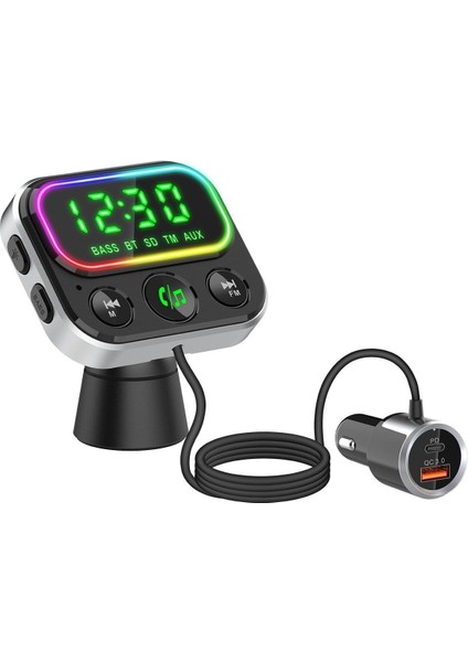 SLBT405 Rgb Bluetooth V5.0 Geniş LED Ekran Tf Kart Çift USB Qc3.0 ve PD18W Hızlı Şarj Fm Transmitte
