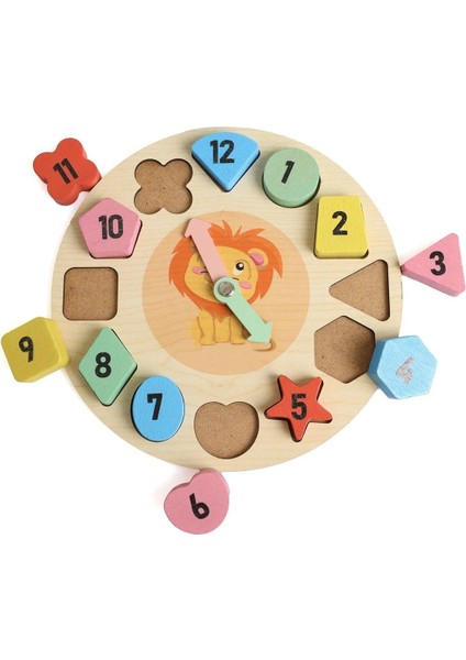 12 Ahşap Montessori Eğitici Oyuncak Renkli Geometrik Puzzle Saat 3+ Yaş Kahverengi fiyatları