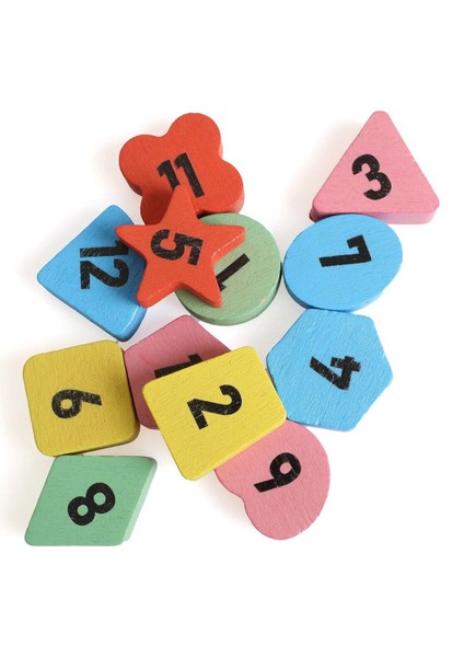 12 Ahşap Montessori Eğitici Oyuncak Renkli Geometrik Puzzle Saat 3+ Yaş Kahverengi modelleri